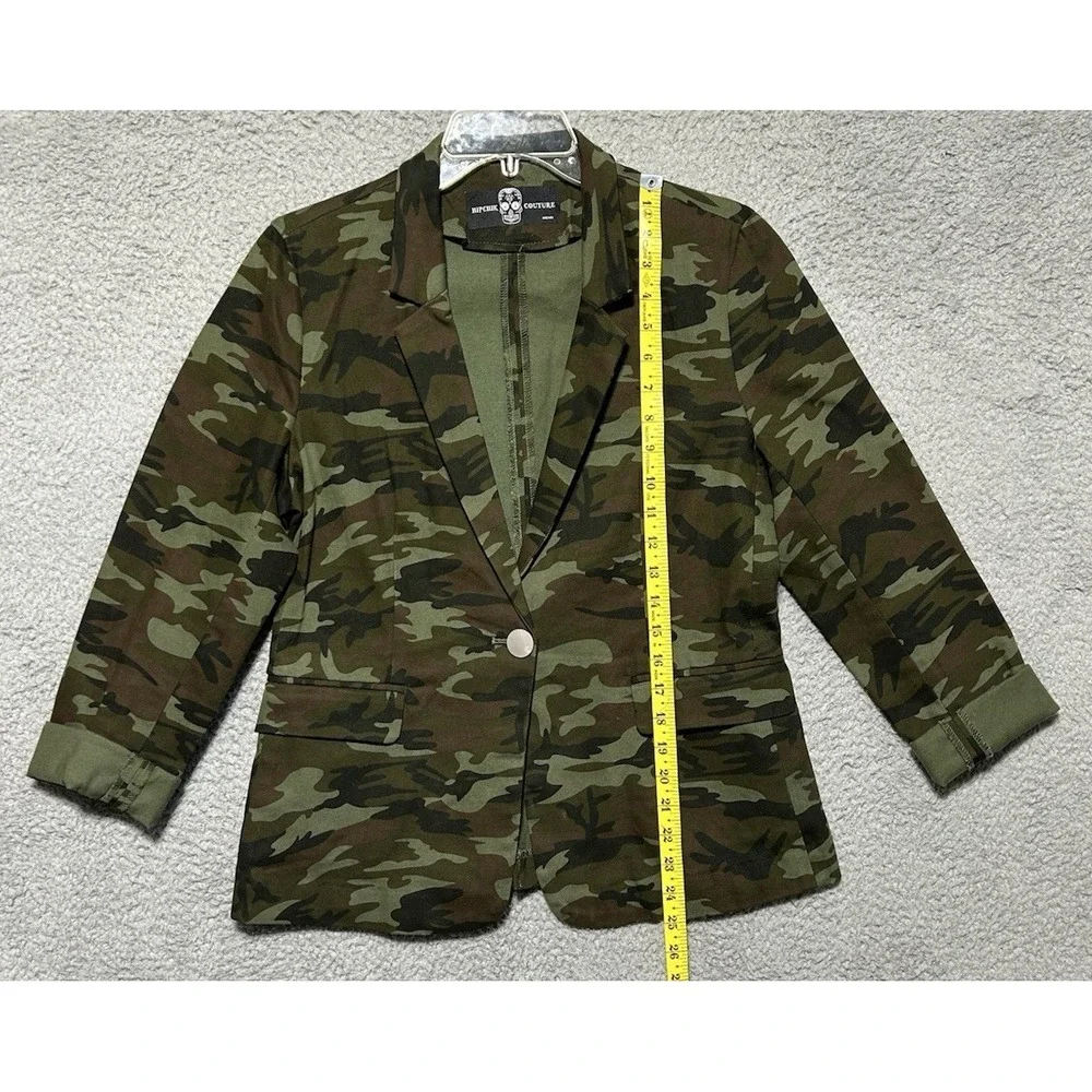Hipchik Couture Jacket Womens 6 Green Camo Big‎ Skull Embellished Crystal Blazer